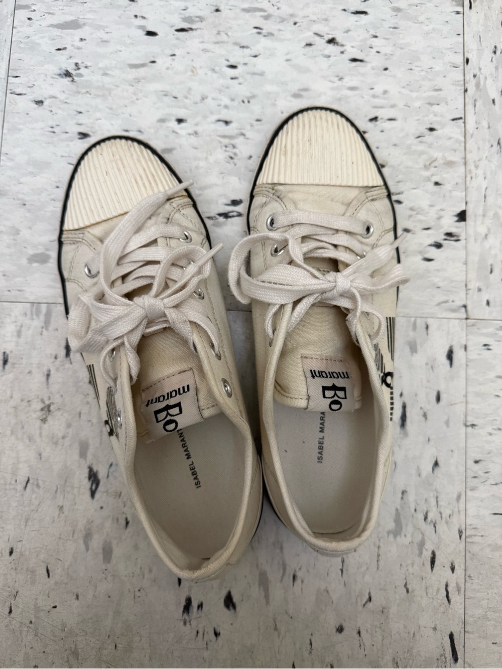 Isabel Marant Cream Canvas Sneakers with Black Trim